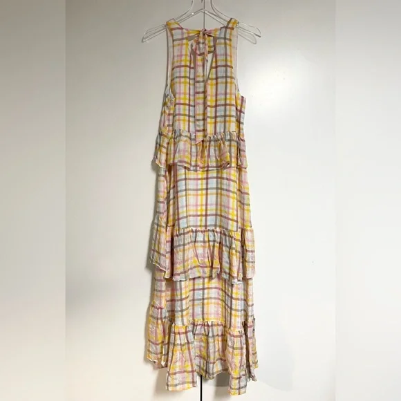 Cinq a Sept Astor Tiered Midi Dress Size 10 Plaid Pastel White Maxi NEW $465 - Picture 6 of 10